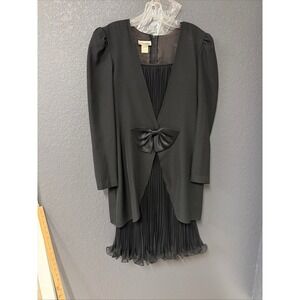 Vintage After Dark Black Pleated Chiffon Bow Cocktail Dress Size 9/10 USA Made
